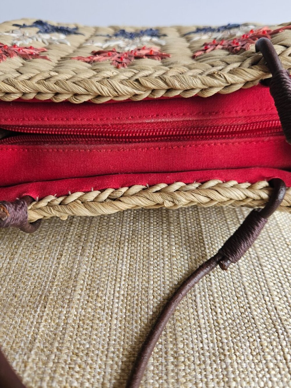 Sonoma Straw Handbag Red White Blue Stars Woven Patriotic Crossbody Purse - Picture 11 of 15